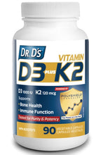 Load image into Gallery viewer, DR. D’S Vitamin D3 + K3 (90 v-caps)
